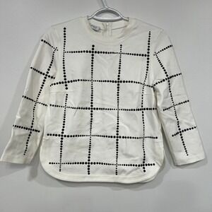 Akris Punto Womens Sweater 4 Crewneck White Black Grid Checkered Structured Knit